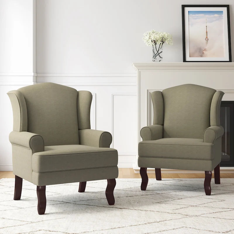 Set di 2 poltrone decorative tradizionali con schienale ad ala, imbottite