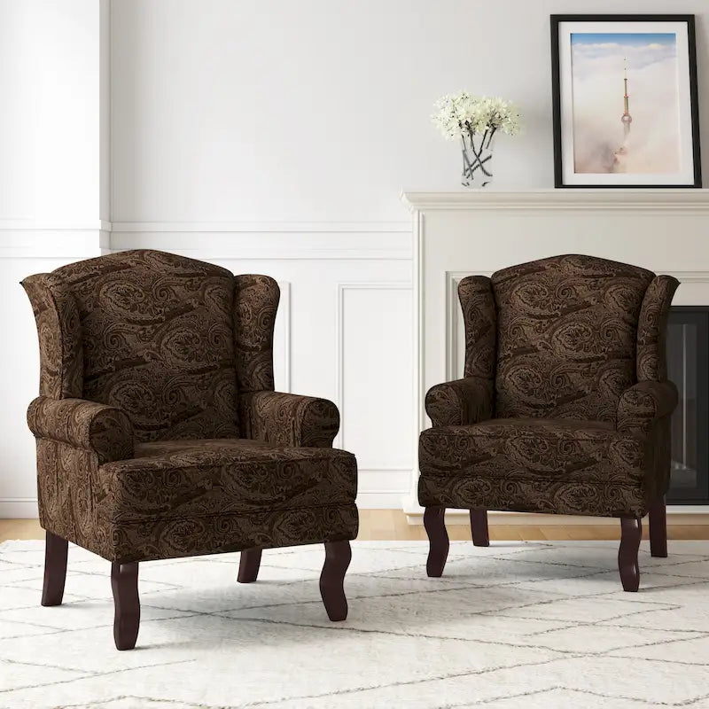 Set di 2 poltrone decorative tradizionali con schienale ad ala, imbottite