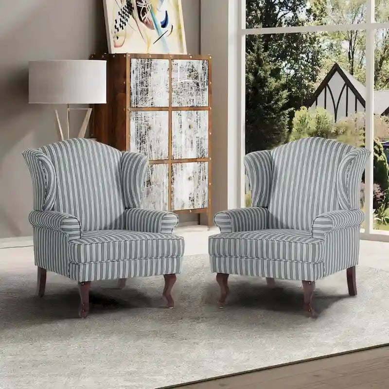 Set di 2 poltrone decorative tradizionali con schienale ad ala, imbottite