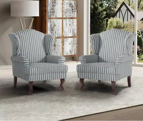 2 Set Traditional Wingback Accent Chairs Upholstered Armchair