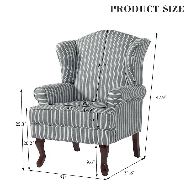 Set di 2 poltrone decorative tradizionali con schienale ad ala, imbottite