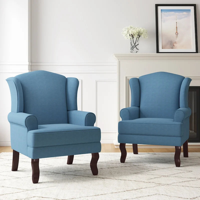 Set di 2 poltrone decorative tradizionali con schienale ad ala, imbottite