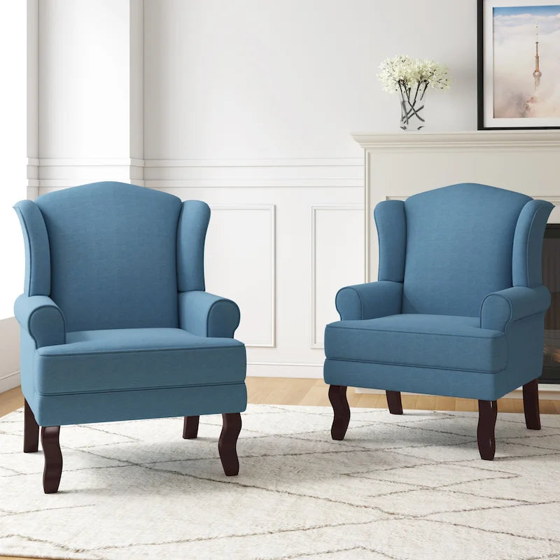 Set di 2 poltrone decorative tradizionali con schienale ad ala, imbottite