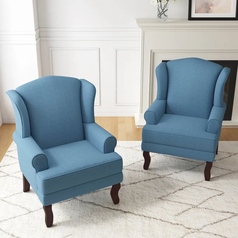 Set di 2 poltrone decorative tradizionali con schienale ad ala, imbottite