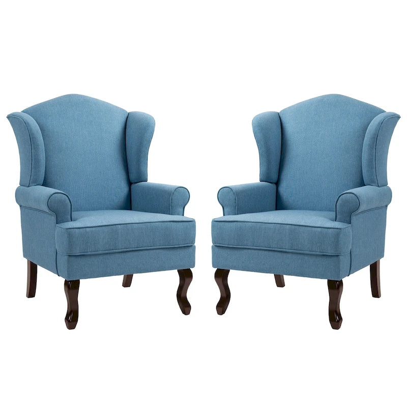 Set di 2 poltrone decorative tradizionali con schienale ad ala, imbottite