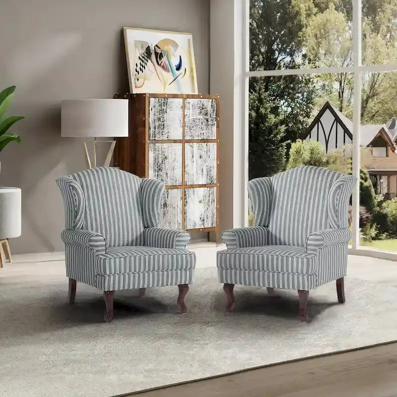 Set di 2 poltrone decorative tradizionali con schienale ad ala, imbottite