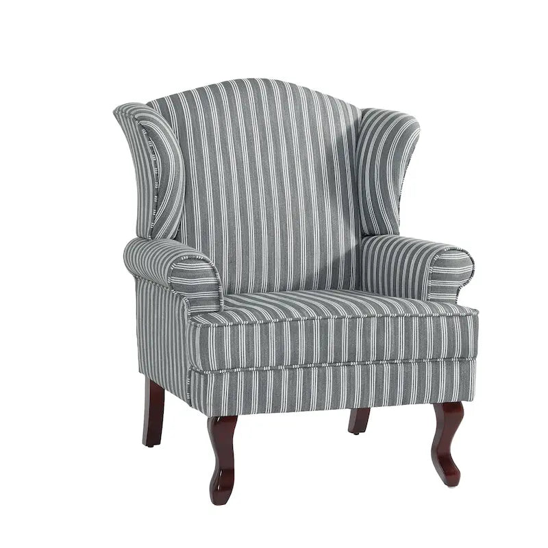 Set di 2 poltrone decorative tradizionali con schienale ad ala, imbottite