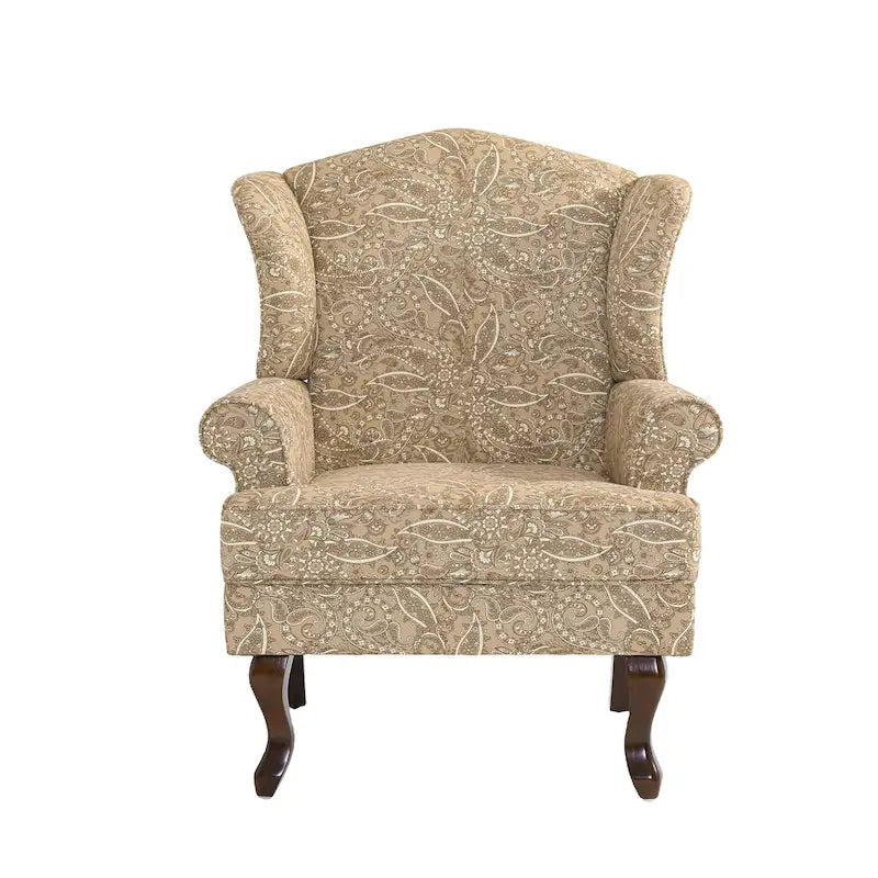 Set di 2 poltrone decorative tradizionali con schienale ad ala, imbottite
