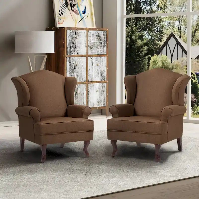 Set di 2 poltrone decorative tradizionali con schienale ad ala, imbottite