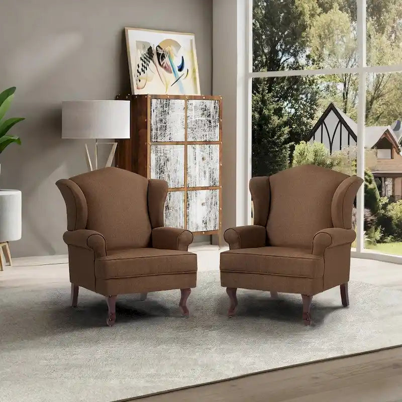 Set di 2 poltrone decorative tradizionali con schienale ad ala, imbottite