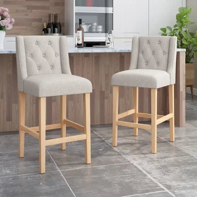 Lansglen Button Tufted Fabric Wingback Bar Stool (Set of 2) by Christopher Knight Home