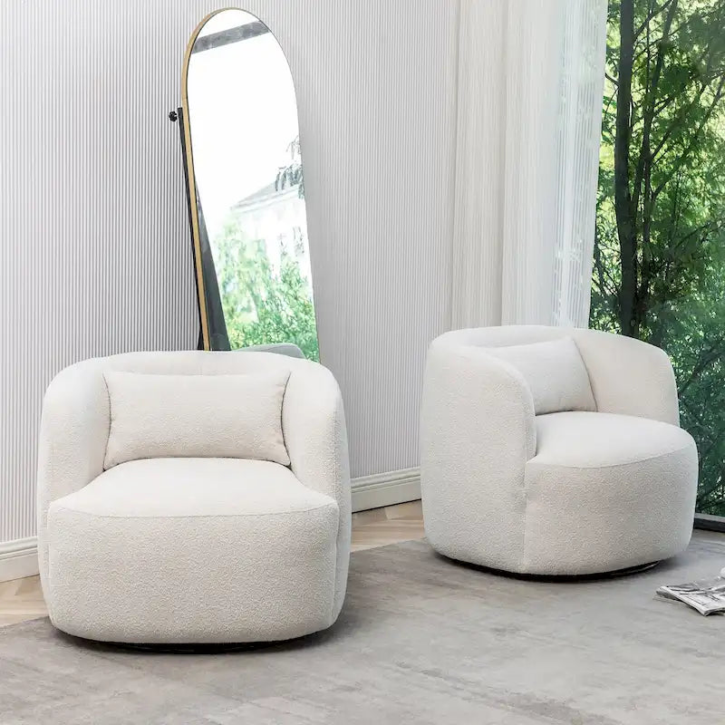 Poltrona girevole larga 34 rivestita in tessuto bouclé (set da 2)
