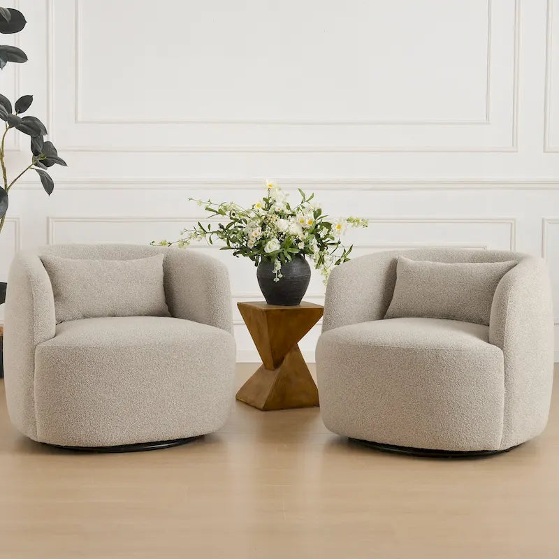 34 Wide Boucle Fabric Upholstered Swivel Armchair (Set of 2)