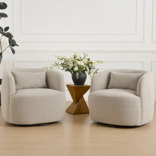 Poltrona girevole larga 34 rivestita in tessuto bouclé (set da 2)