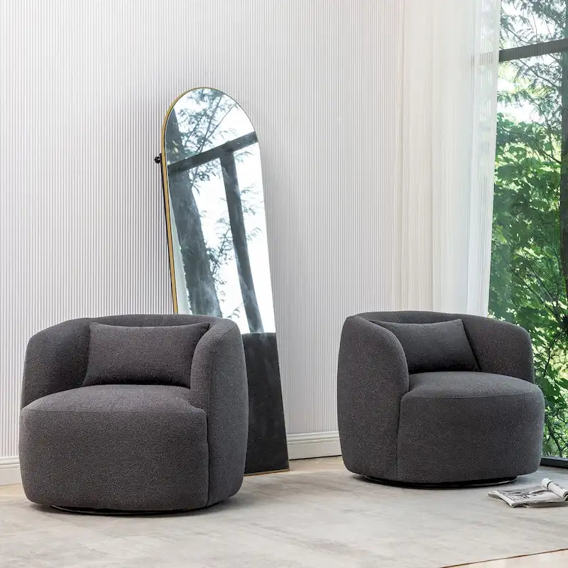Poltrona girevole larga 34 rivestita in tessuto bouclé (set da 2)
