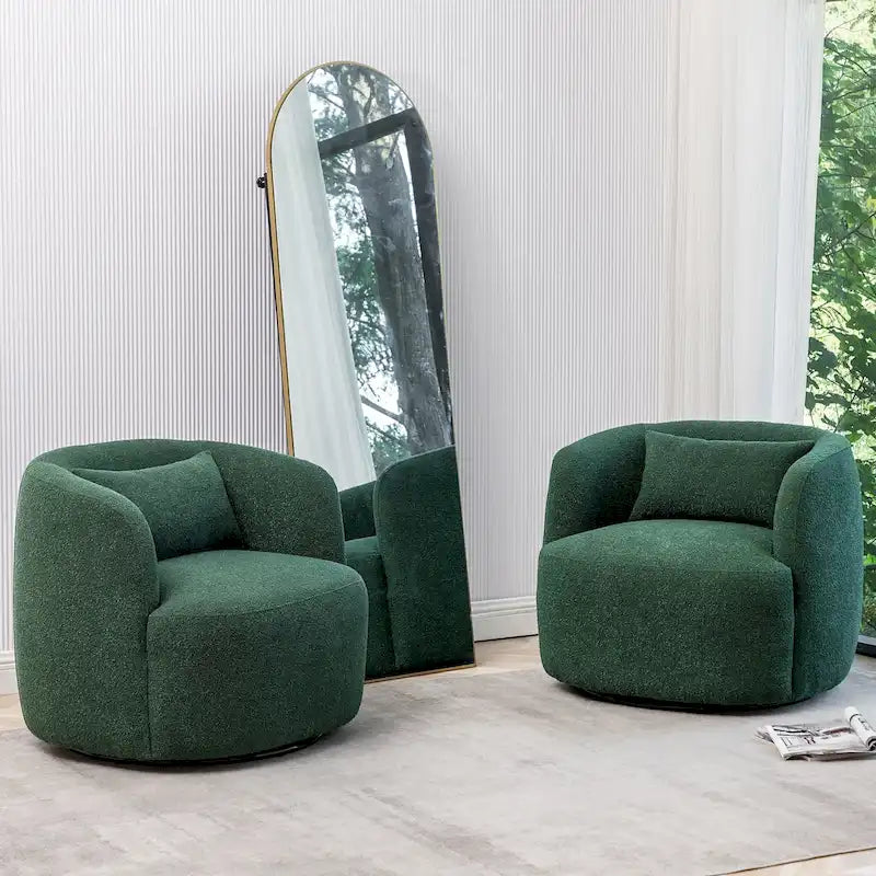 34 Wide Boucle Fabric Upholstered Swivel Armchair (Set of 2)