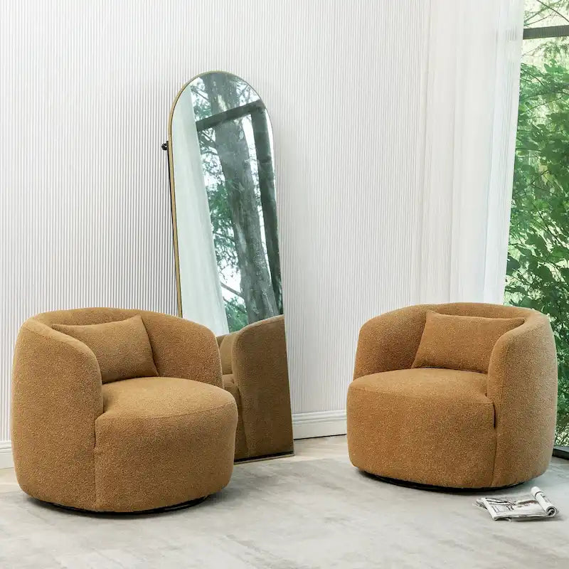 34 Wide Boucle Fabric Upholstered Swivel Armchair (Set of 2)