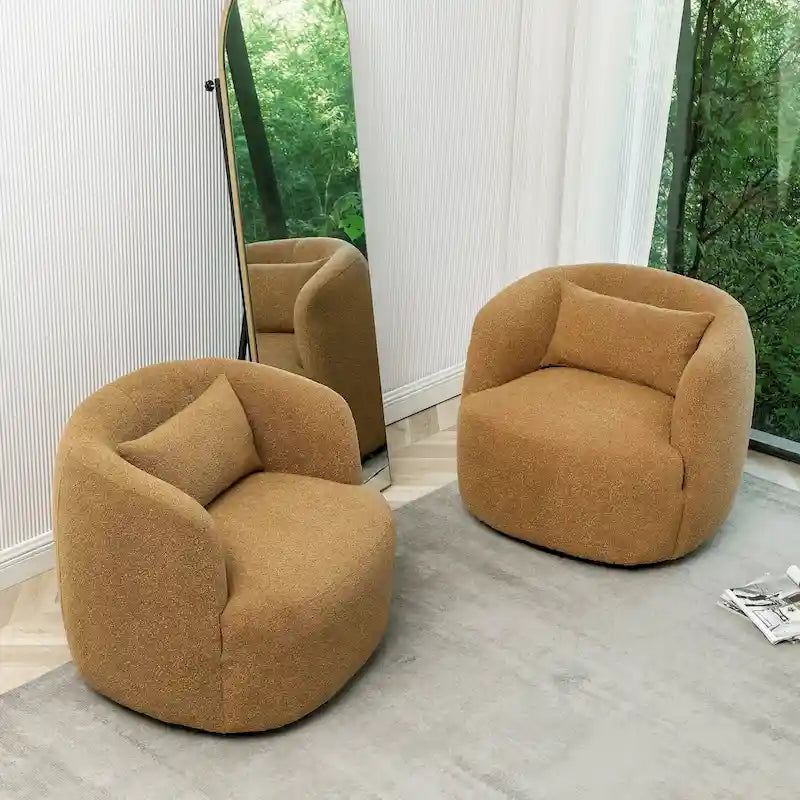 34 Wide Boucle Fabric Upholstered Swivel Armchair (Set of 2)