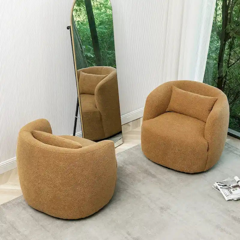 34 Wide Boucle Fabric Upholstered Swivel Armchair (Set of 2)