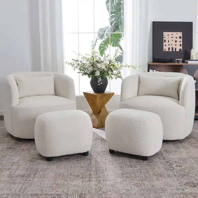 34 Wide Boucle Fabric Upholstered Swivel Armchair (Set of 2)
