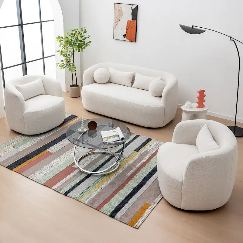34 Wide Boucle Fabric Upholstered Swivel Armchair (Set of 2)