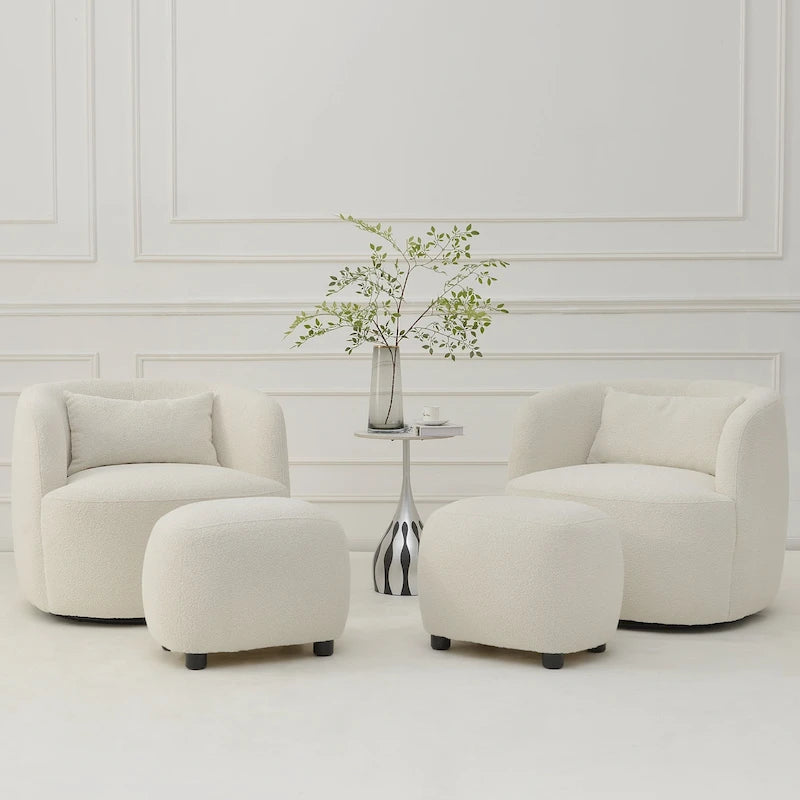 34 Wide Boucle Fabric Upholstered Swivel Armchair (Set of 2)