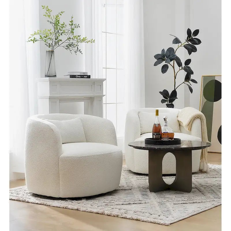 34 Wide Boucle Fabric Upholstered Swivel Armchair (Set of 2)