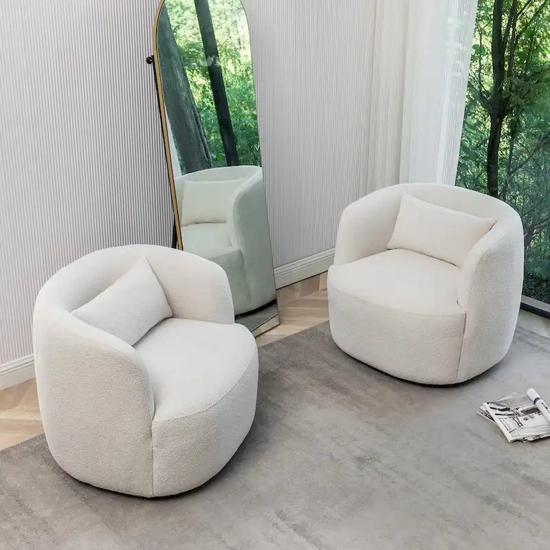 34 Wide Boucle Fabric Upholstered Swivel Armchair (Set of 2)