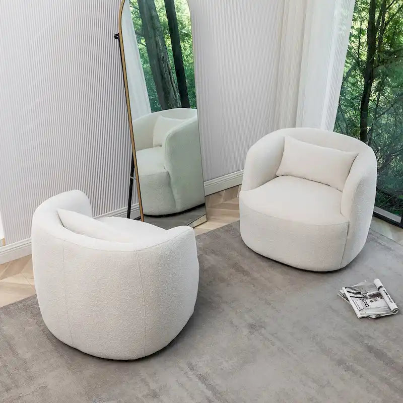 34 Wide Boucle Fabric Upholstered Swivel Armchair (Set of 2)