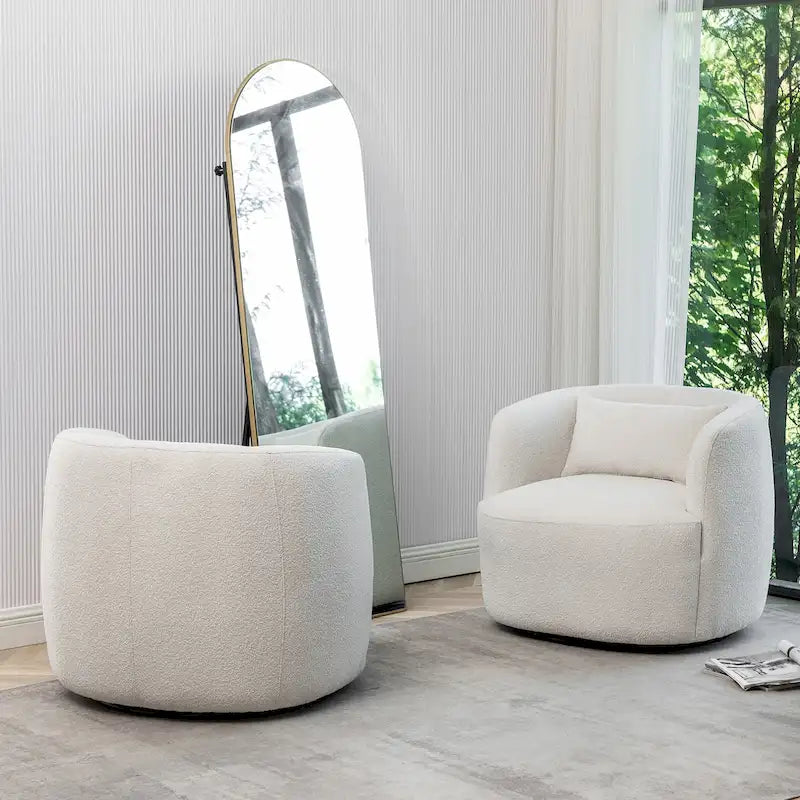34 Wide Boucle Fabric Upholstered Swivel Armchair (Set of 2)
