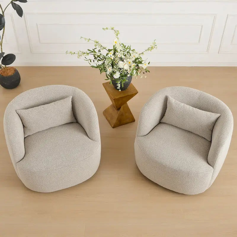 34 Wide Boucle Fabric Upholstered Swivel Armchair (Set of 2)