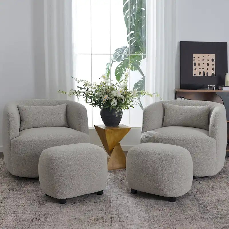 34 Wide Boucle Fabric Upholstered Swivel Armchair (Set of 2)