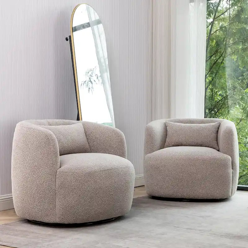 34 Wide Boucle Fabric Upholstered Swivel Armchair (Set of 2)