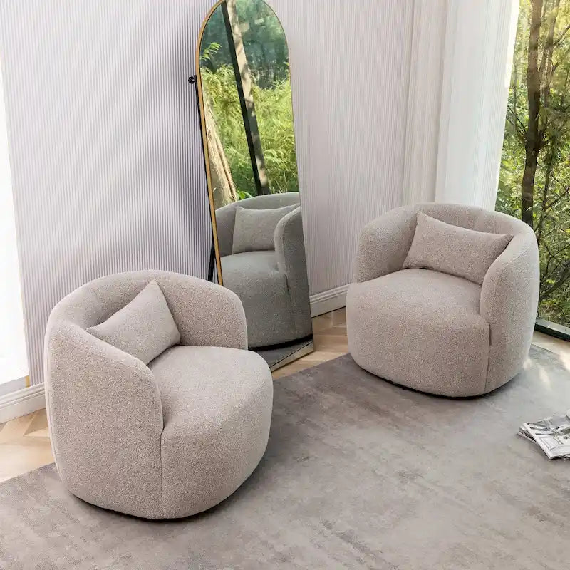 34 Wide Boucle Fabric Upholstered Swivel Armchair (Set of 2)