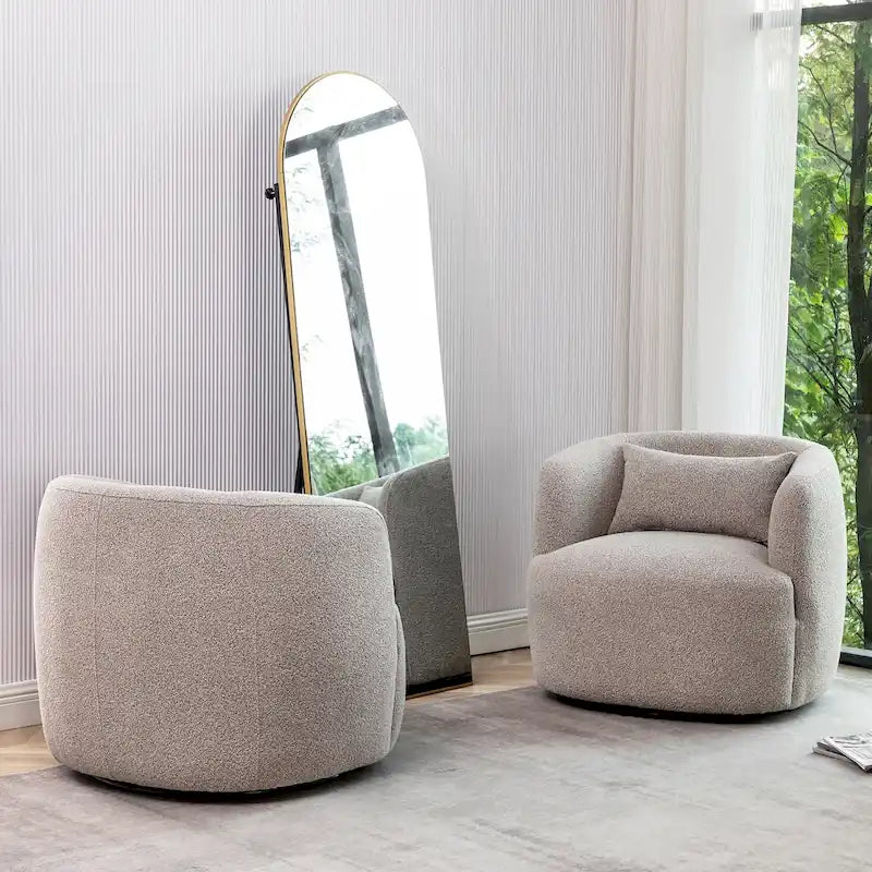34 Wide Boucle Fabric Upholstered Swivel Armchair (Set of 2)