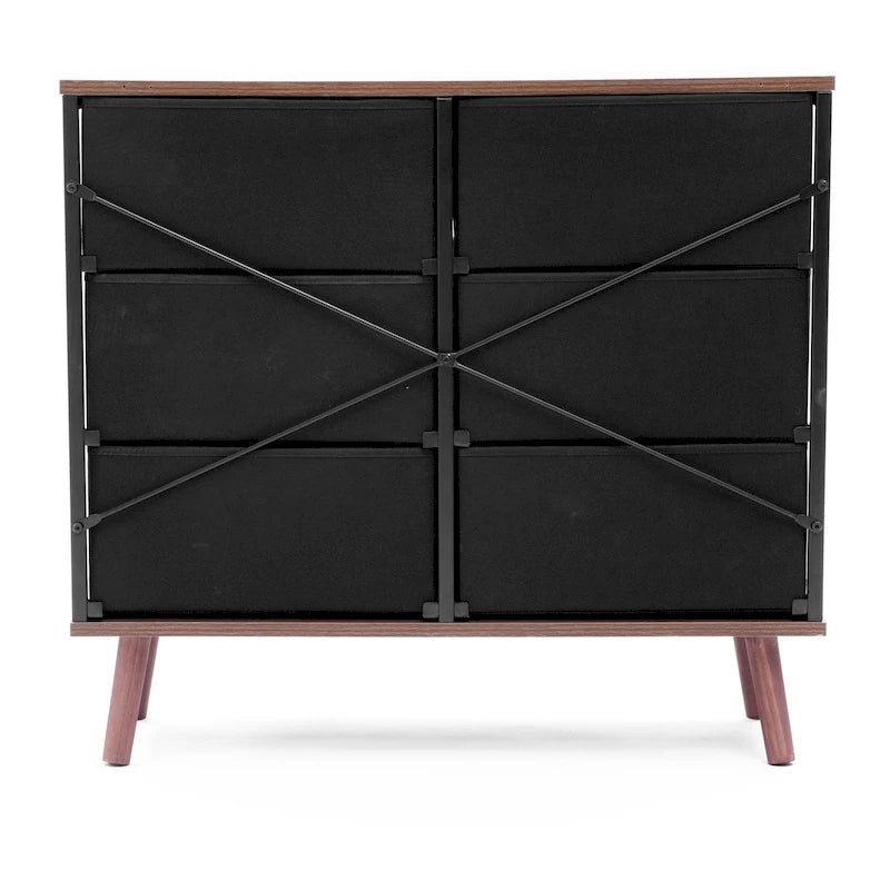 Black Manufactured Wood 6-Drawer Accent Chest with Brown Accents