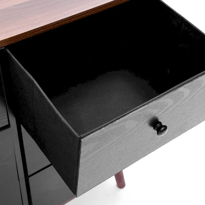 Black Manufactured Wood 6-Drawer Accent Chest with Brown Accents