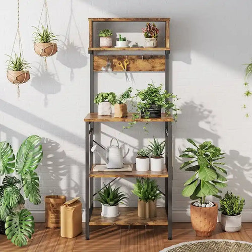60 Inch Kitchen Baker's Rack with Hutch 8 Side Hooks