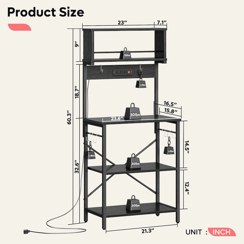 150 cm Küchenregal mit Aufsatz und 8 seitlichen Haken
