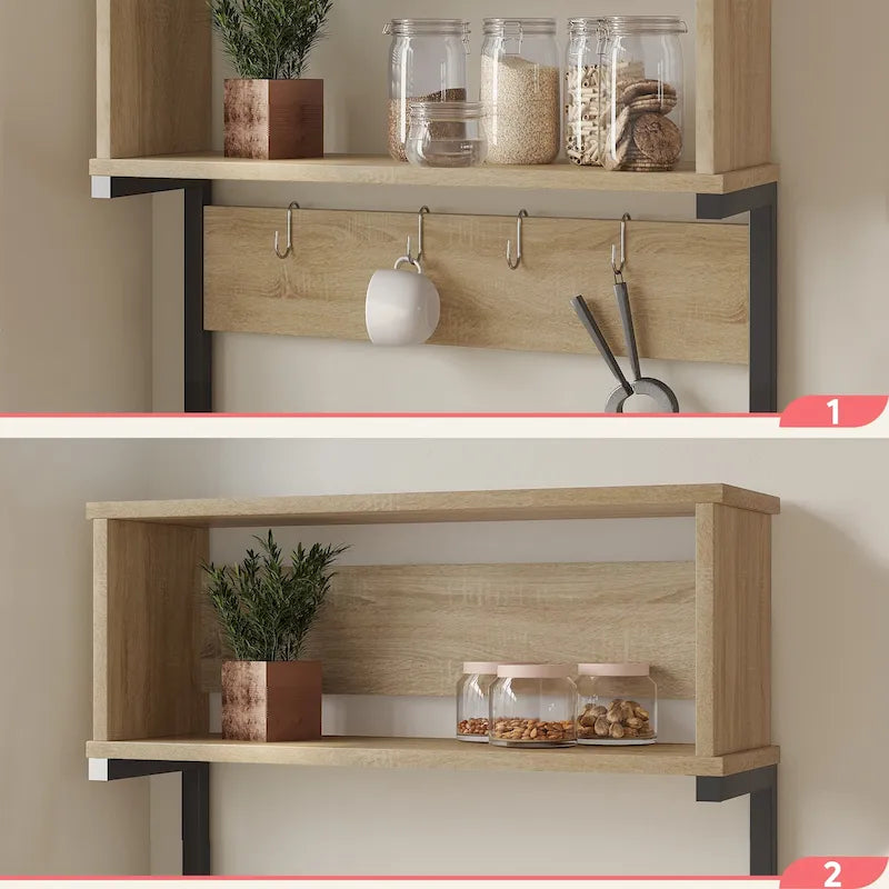 150 cm Küchenregal mit Aufsatz und 8 seitlichen Haken