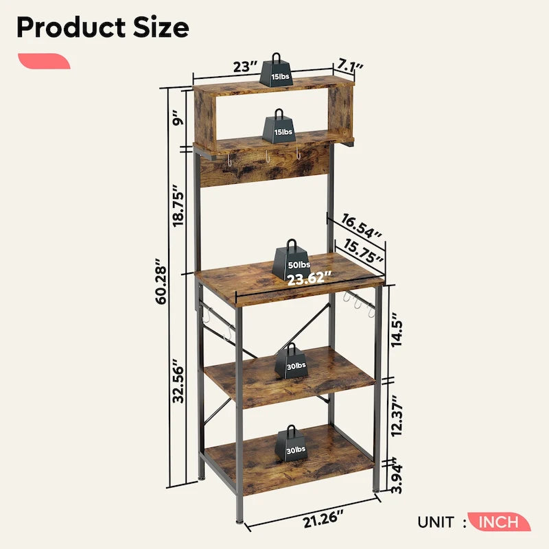 150 cm Küchenregal mit Aufsatz und 8 seitlichen Haken