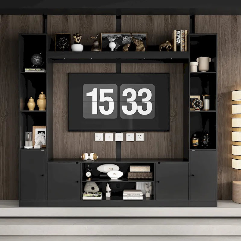 Entertainment Hub w/Fireplace Insert Compatibility Sleek Media Center