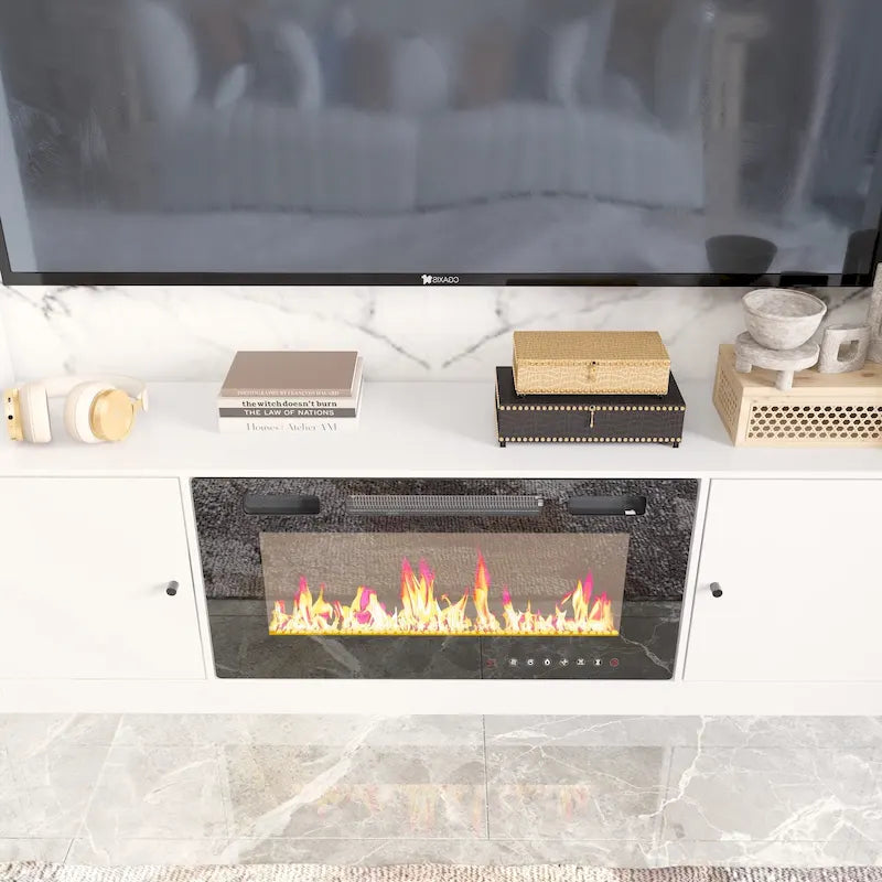 Entertainment Hub w/Fireplace Insert Compatibility Sleek Media Center