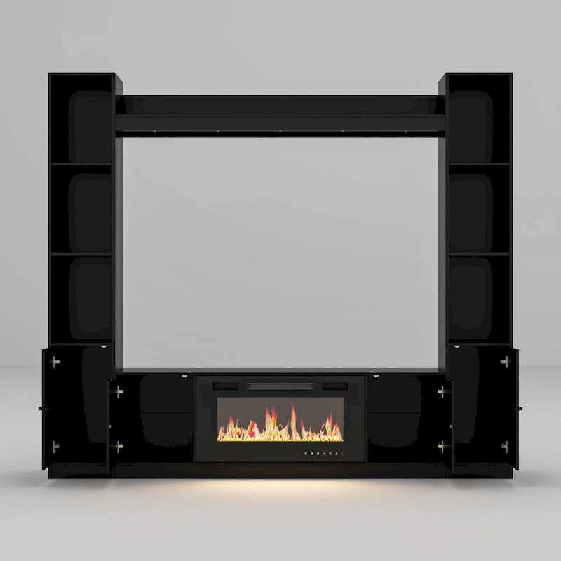 Entertainment Hub w/Fireplace Insert Compatibility Sleek Media Center