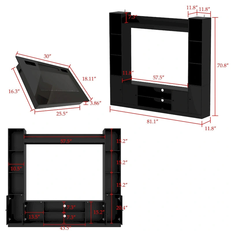 Entertainment Hub w/Fireplace Insert Compatibility Sleek Media Center