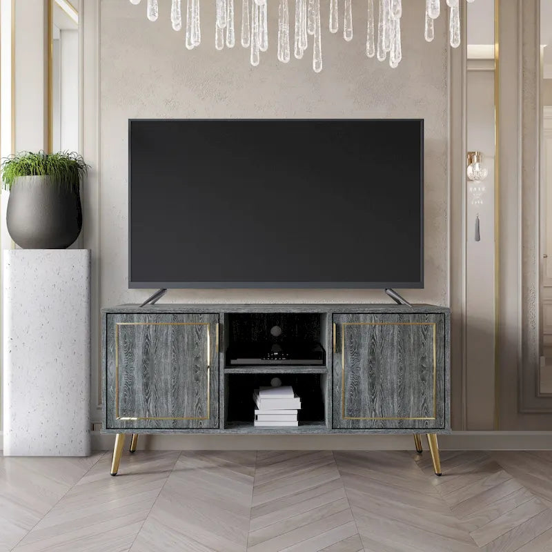 Elegante moderne TV-Ständer-Konsole mit goldfarbenen Metallbeinen