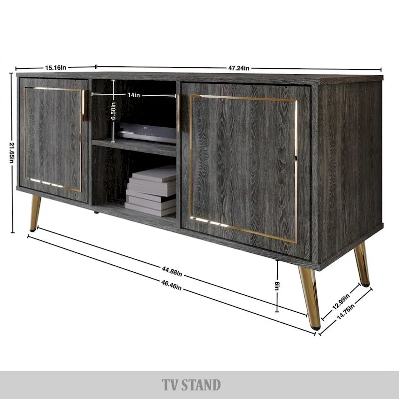 Elegante moderne TV-Ständer-Konsole mit goldfarbenen Metallbeinen