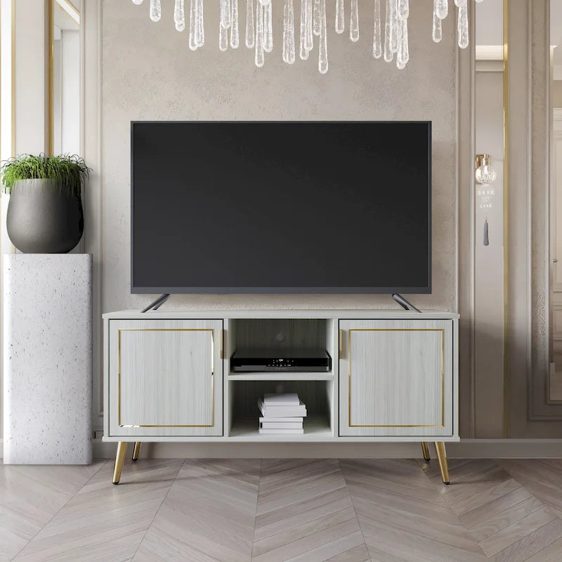Elegante moderne TV-Ständer-Konsole mit goldfarbenen Metallbeinen