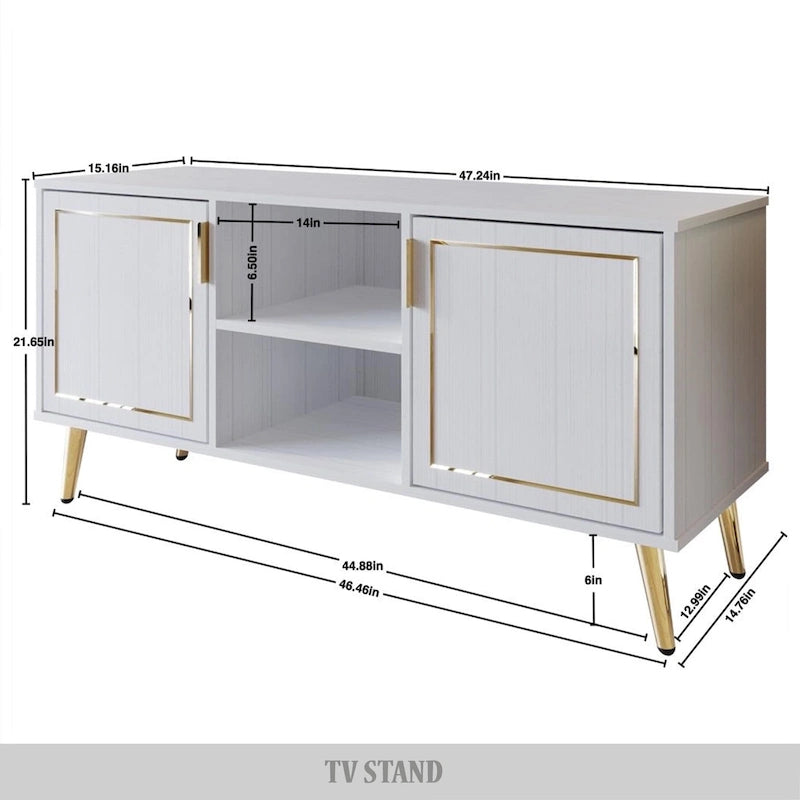 Elegante moderne TV-Ständer-Konsole mit goldfarbenen Metallbeinen