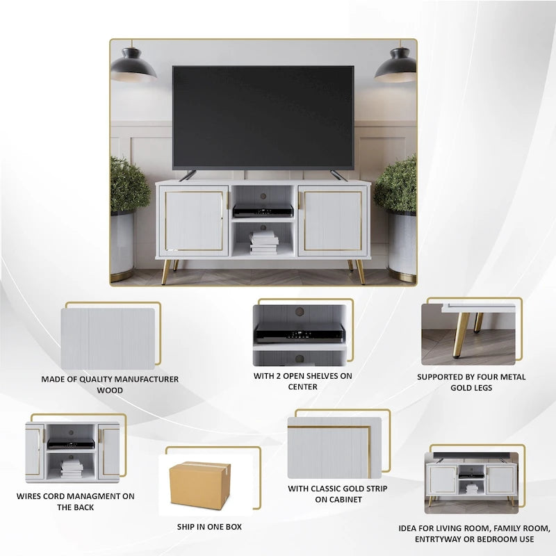 Elegante moderne TV-Ständer-Konsole mit goldfarbenen Metallbeinen
